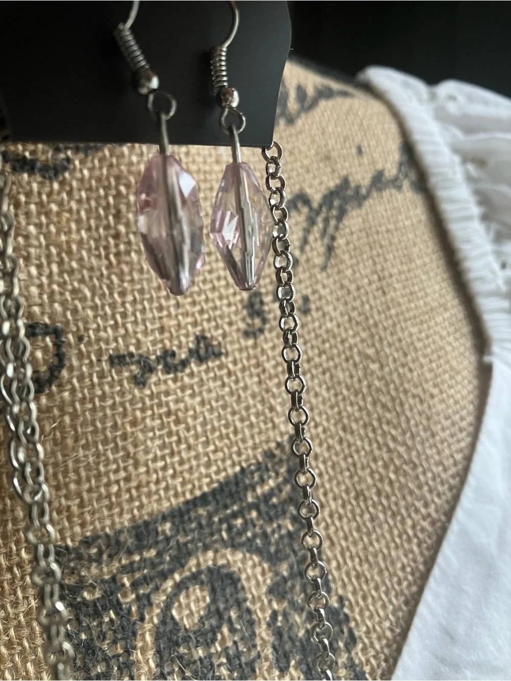 💕Long pink clear rhinestone necklace